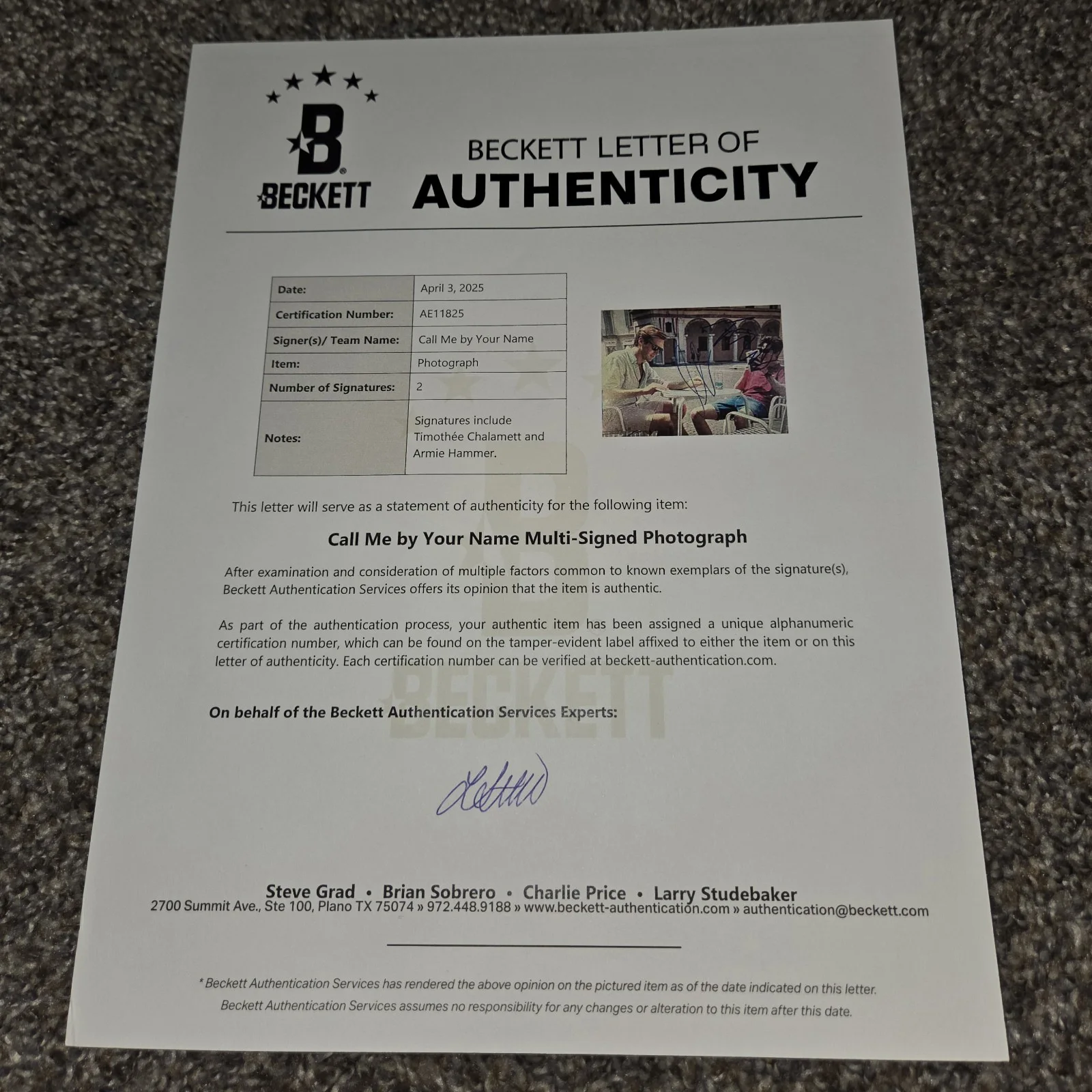 TIMOTHEE CHALAMET & ARMIE HAMMER 8x10 Signed Autograph Call Me By Your Name BAS, изображение 2