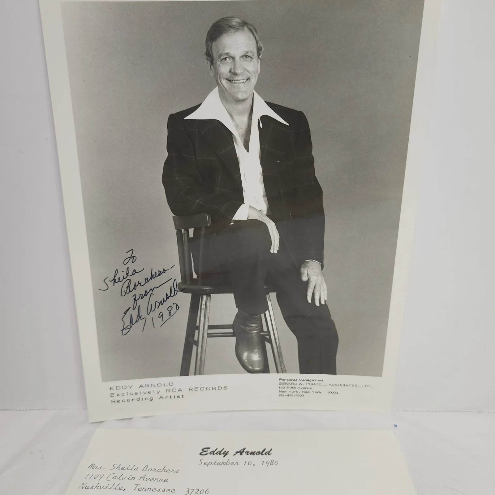 Vtg EDDY ARNOLD (1918-2008) Autographed 8x10 B&W Photo + Signed Letter, изображение 2