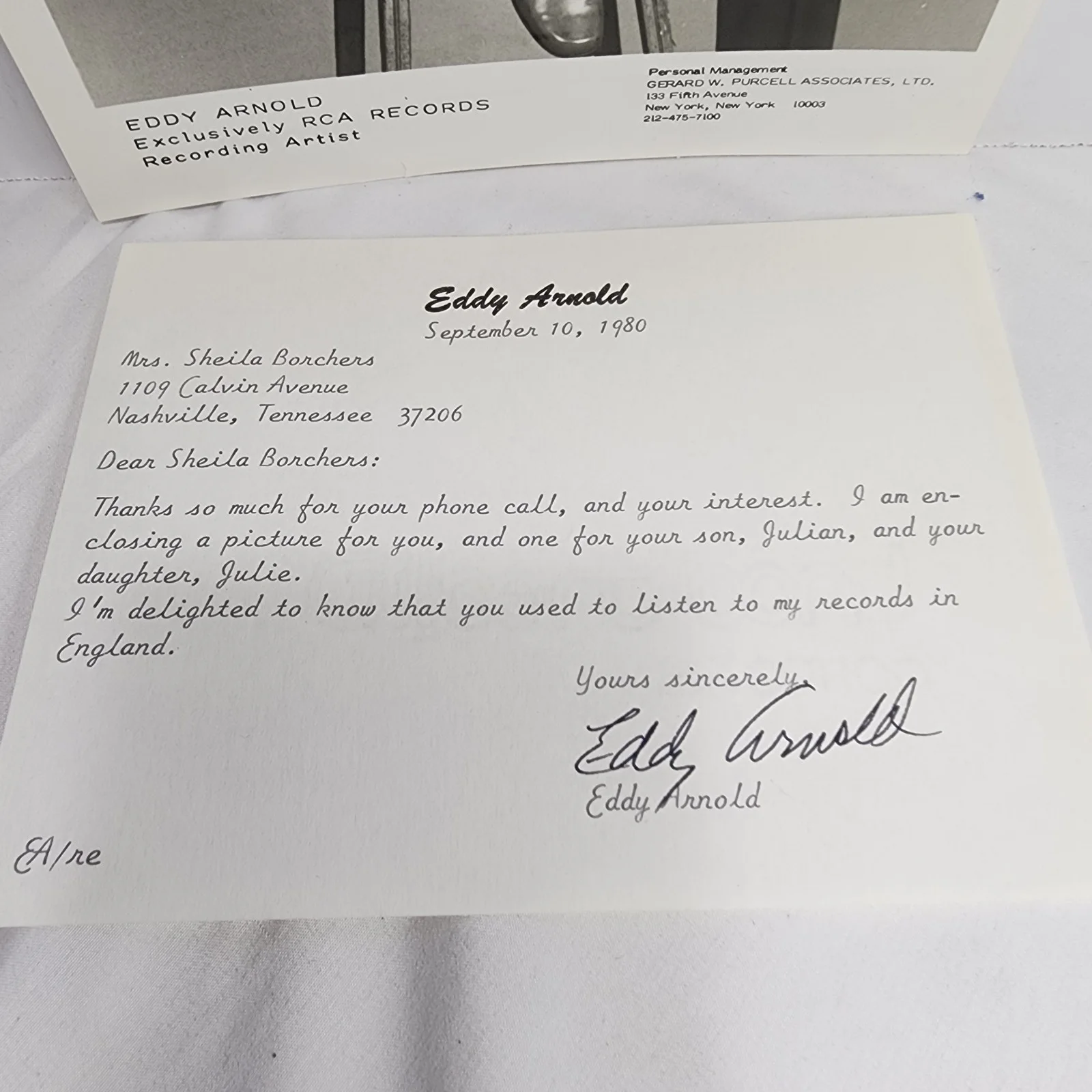 Vtg EDDY ARNOLD (1918-2008) Autographed 8x10 B&W Photo + Signed Letter, изображение 4
