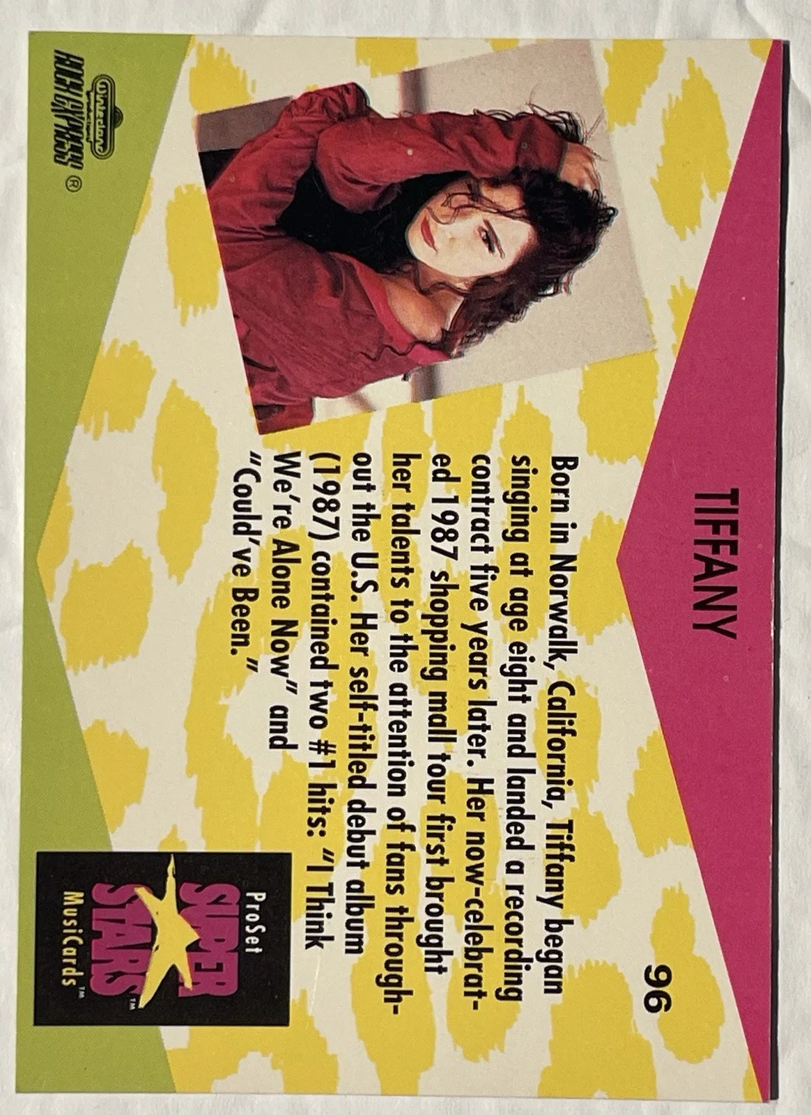 Tiffany Darwish 1991 Pro Set Super Stars Musicards #96 Signed Card, изображение 2
