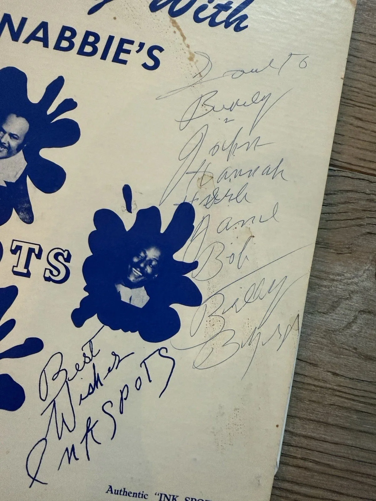 Ink Spots autographed An Evening With Jim Nabbie’s album, image 2