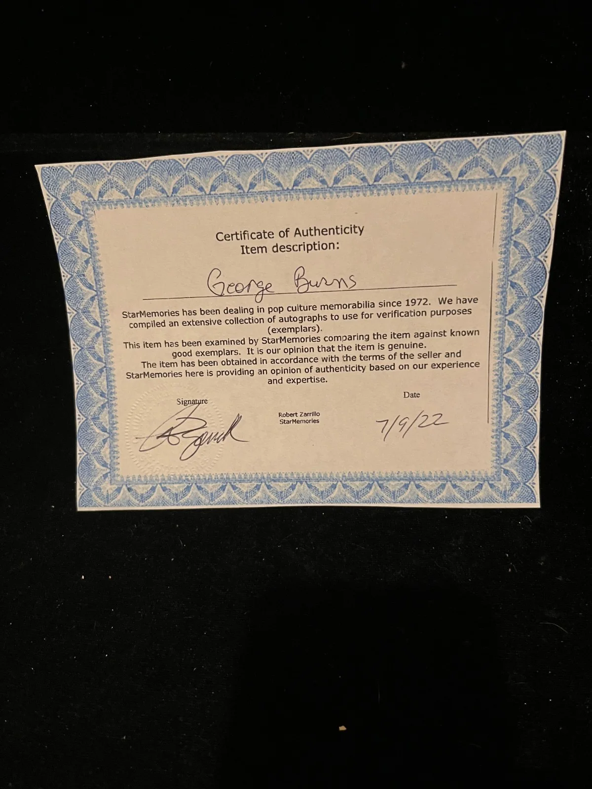 George Burns Signed Autographed 8x10 Black and White Photograph Photo w COA, image 3
