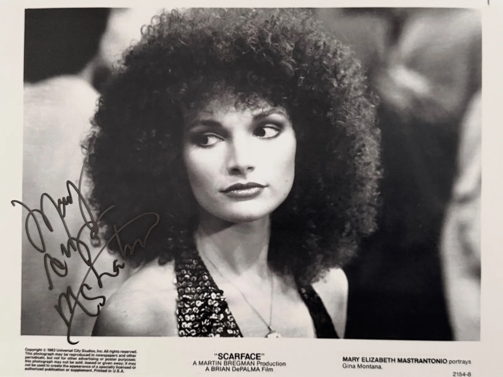 Mary Elizabeth Mastrantonio — Mary Elizabeth Mastrantonio Signed 8x11.5 Scarface Photo w/ COA – Gina Montana