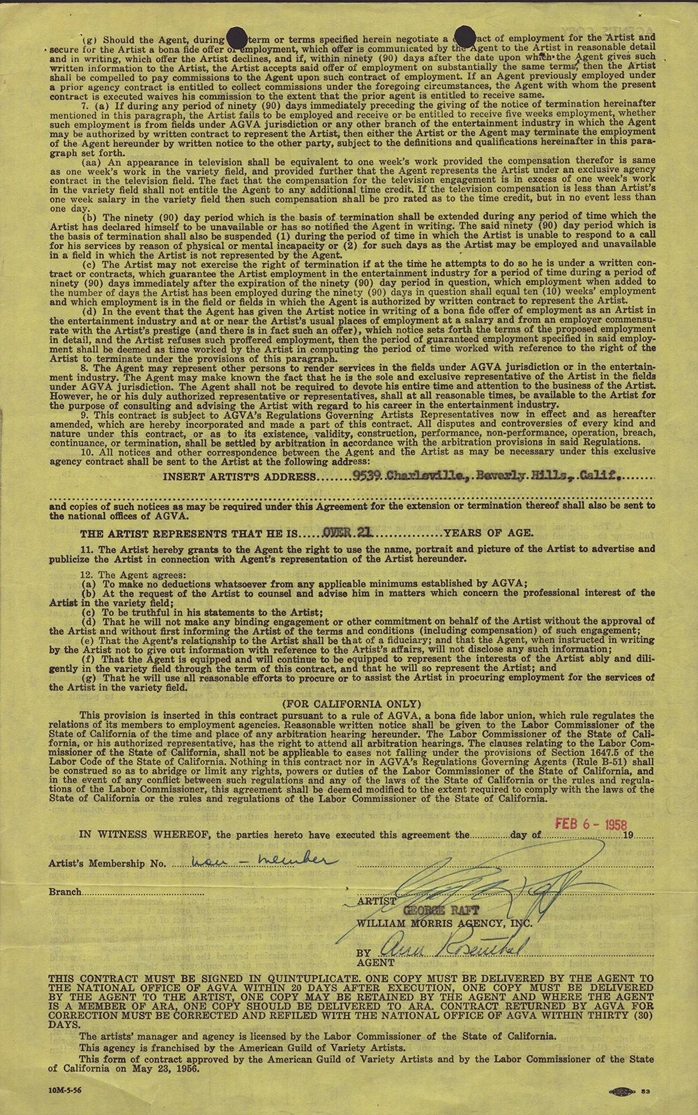 George Raft — GEORGE RAFT - CONTRACT SIGNED 02/06/1958, image 2