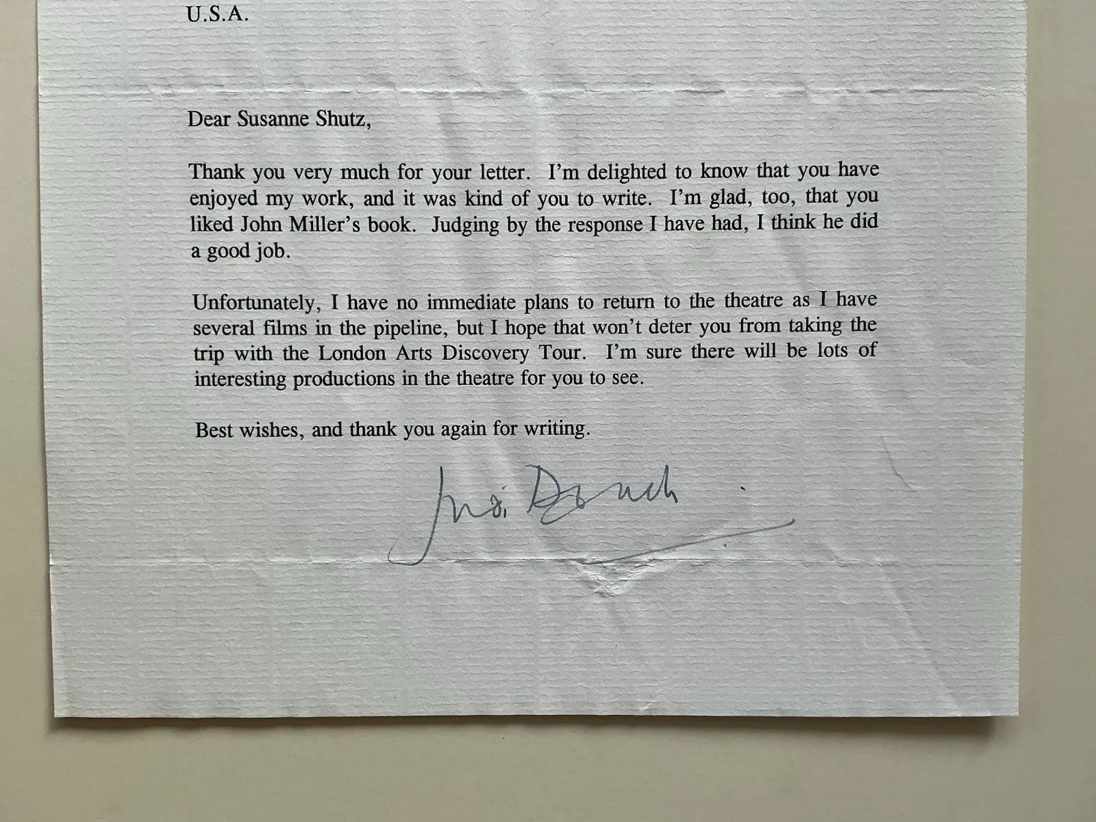 JUDI DENCH STAGE ACTRESS SIGNED TLS AUTOGRAPHED LETTER 2000, image 2