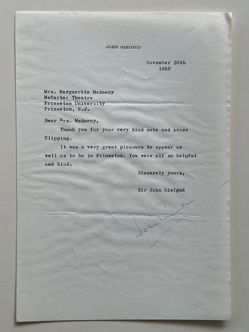 VINTAGE SIR JOHN GIELGUD STAGE ACTOR SIGNED TLS AUTOGRAPHED LETTER 1959, изображение 2