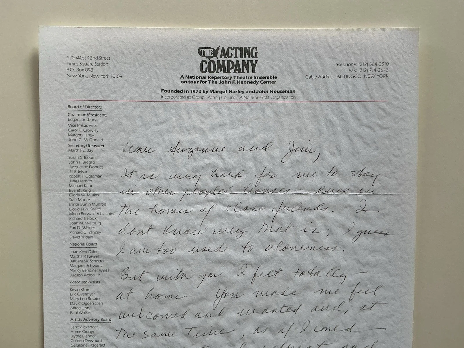 ZELDA FICHANDLER SIGNED ALS AUTOGRAPHED LETTER 1992 THE ACTING COMPANY, image 2