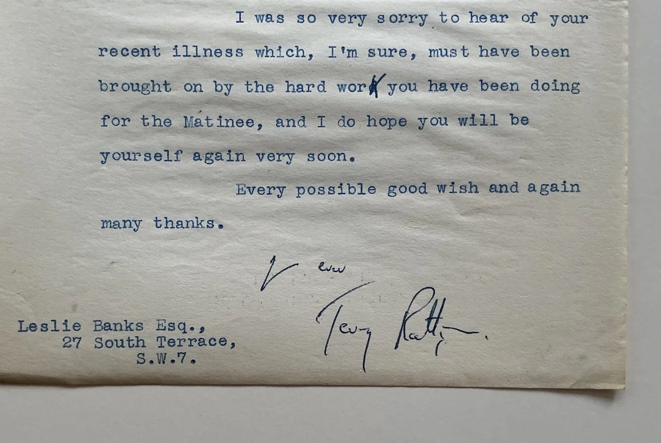 VINTAGE TERENCE RATTIGAN BRITISH PLAYWRIGHT SIGNED TLS AUTOGRAPHED LETTER 1950, image 2