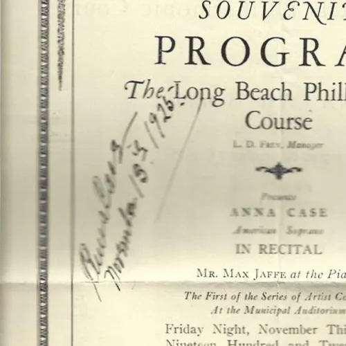 1926 Hand Signed program by Anna Case American Soprano, image 2