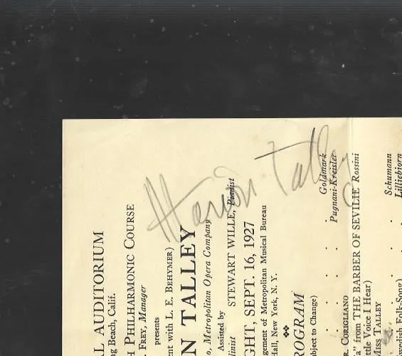 1927 Hand Signed program by Marion Talley Prima Donna Soprano, image 2
