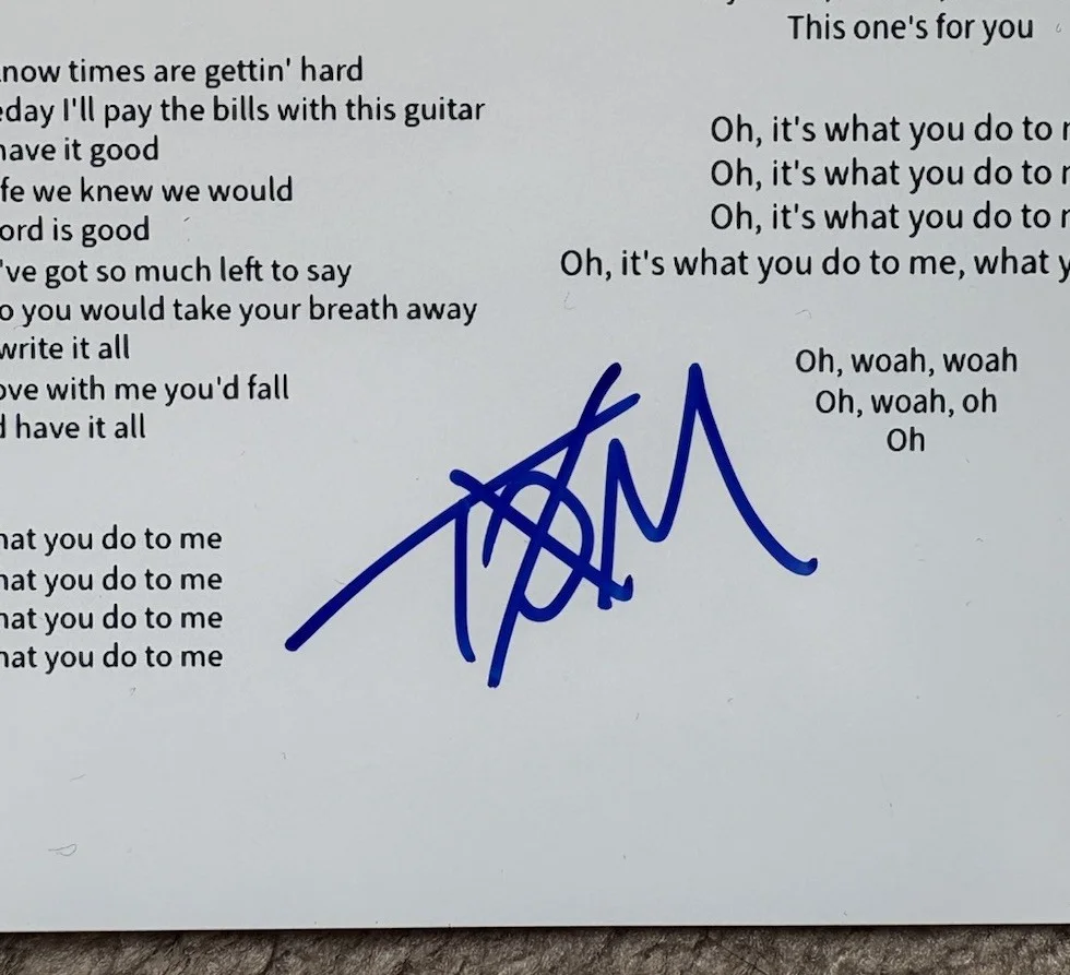 Tom Higgenson Signed Hey There Delilah Lyric Sheet Plain White T’s Auto PROOF!, image 5