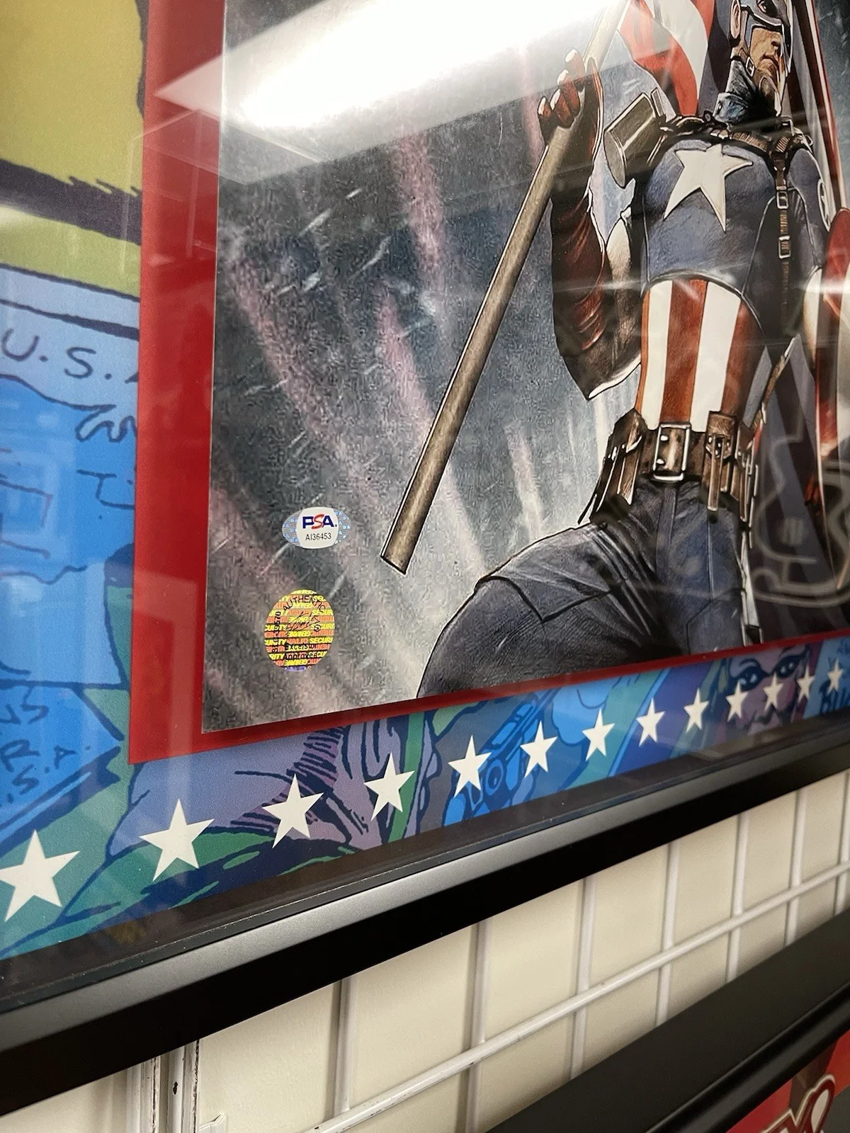 Stan Lee — Stan Lee Signed Marvel Captain American Comic Frame Style Raised 20x16 Photo, image 3