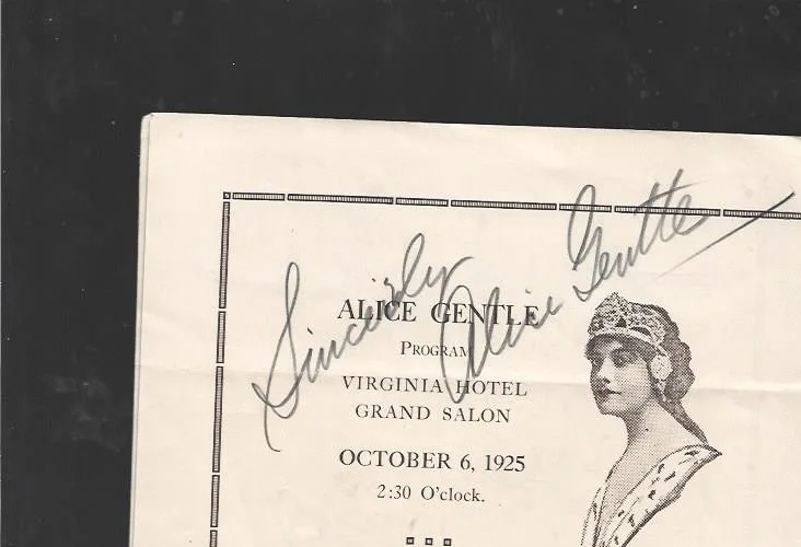 1925 Hand Signed program by Alice Gentle American opera singer, изображение 2