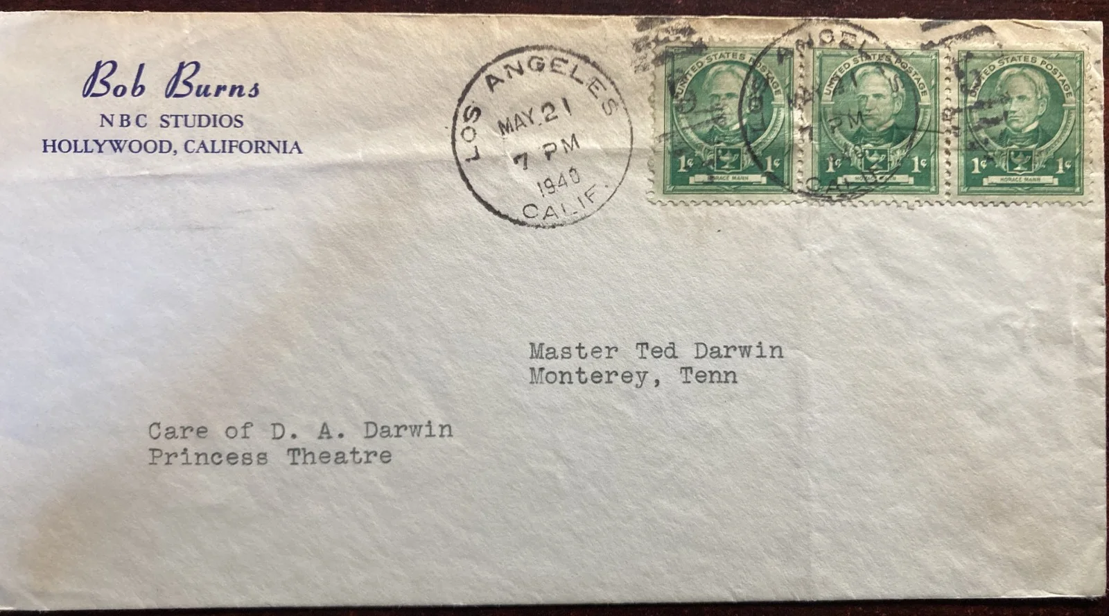 Bob Burns — BOB BURNS-"THE BAZOOKA"-(3) items: Signed card, envelope and letterhead-Vintage, изображение 3