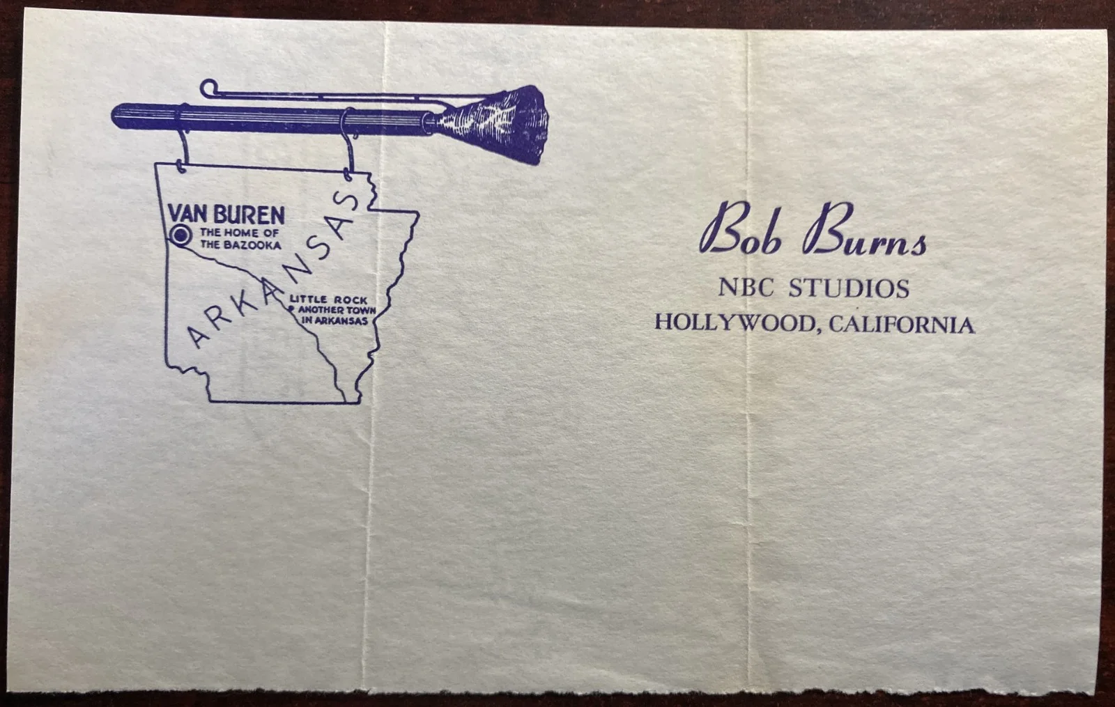 Bob Burns — BOB BURNS-"THE BAZOOKA"-(3) items: Signed card, envelope and letterhead-Vintage, изображение 4