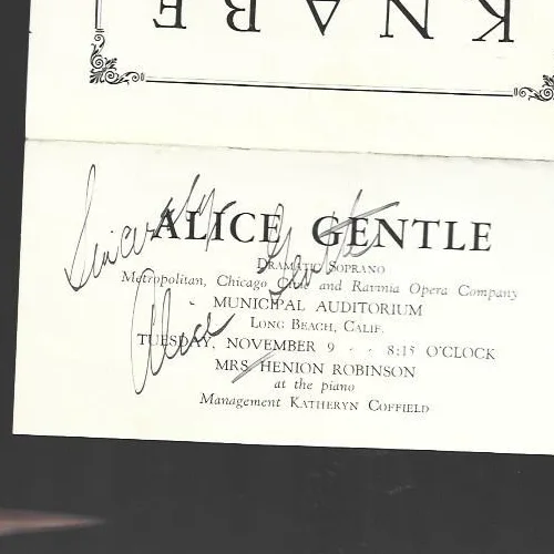 1920's Hand Signed program by Alice Gentile Dramatic Soprano, image 2