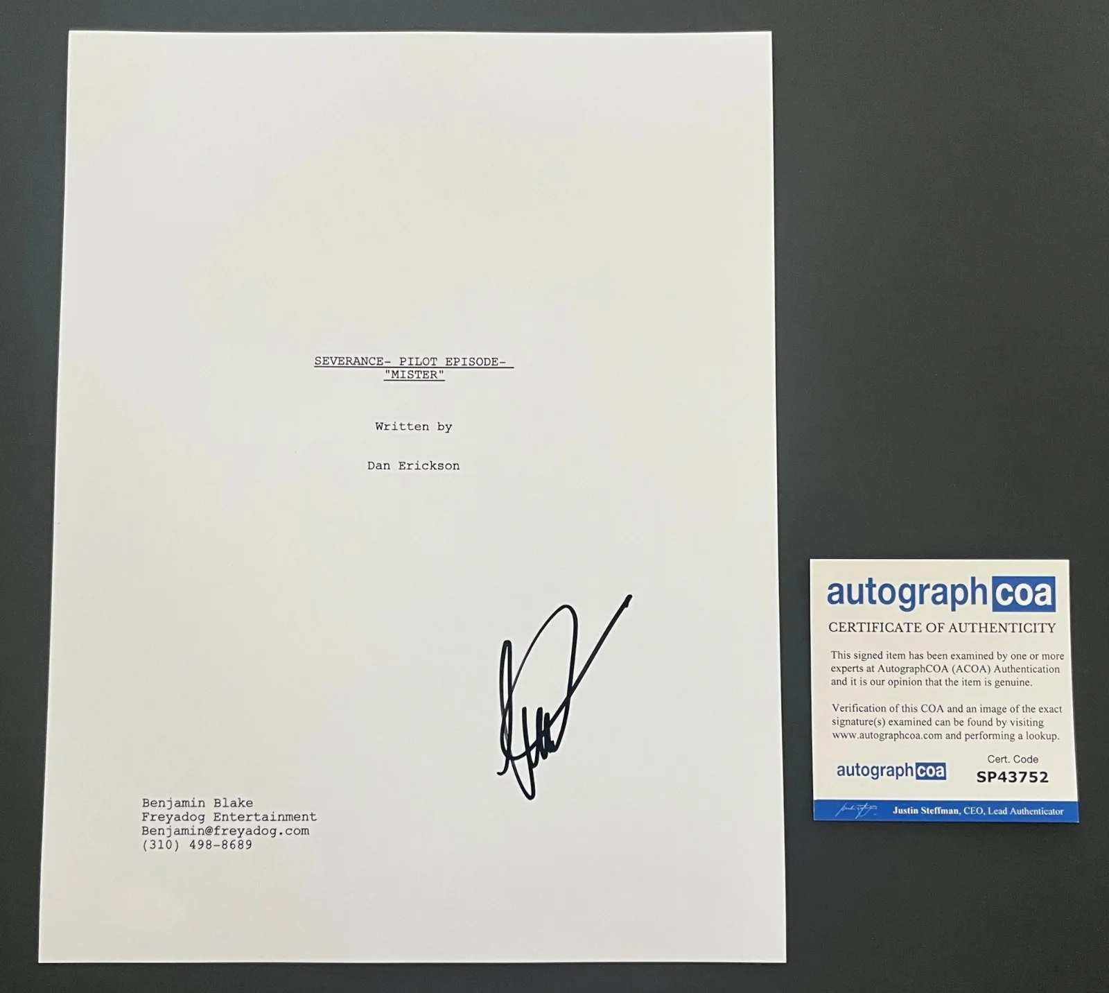BRITT LOWER SIGNED SEVERANCE 54 PAGE PILOT SCRIPT w/EXACT PROOF & AUTOGRAPH COA, image 2