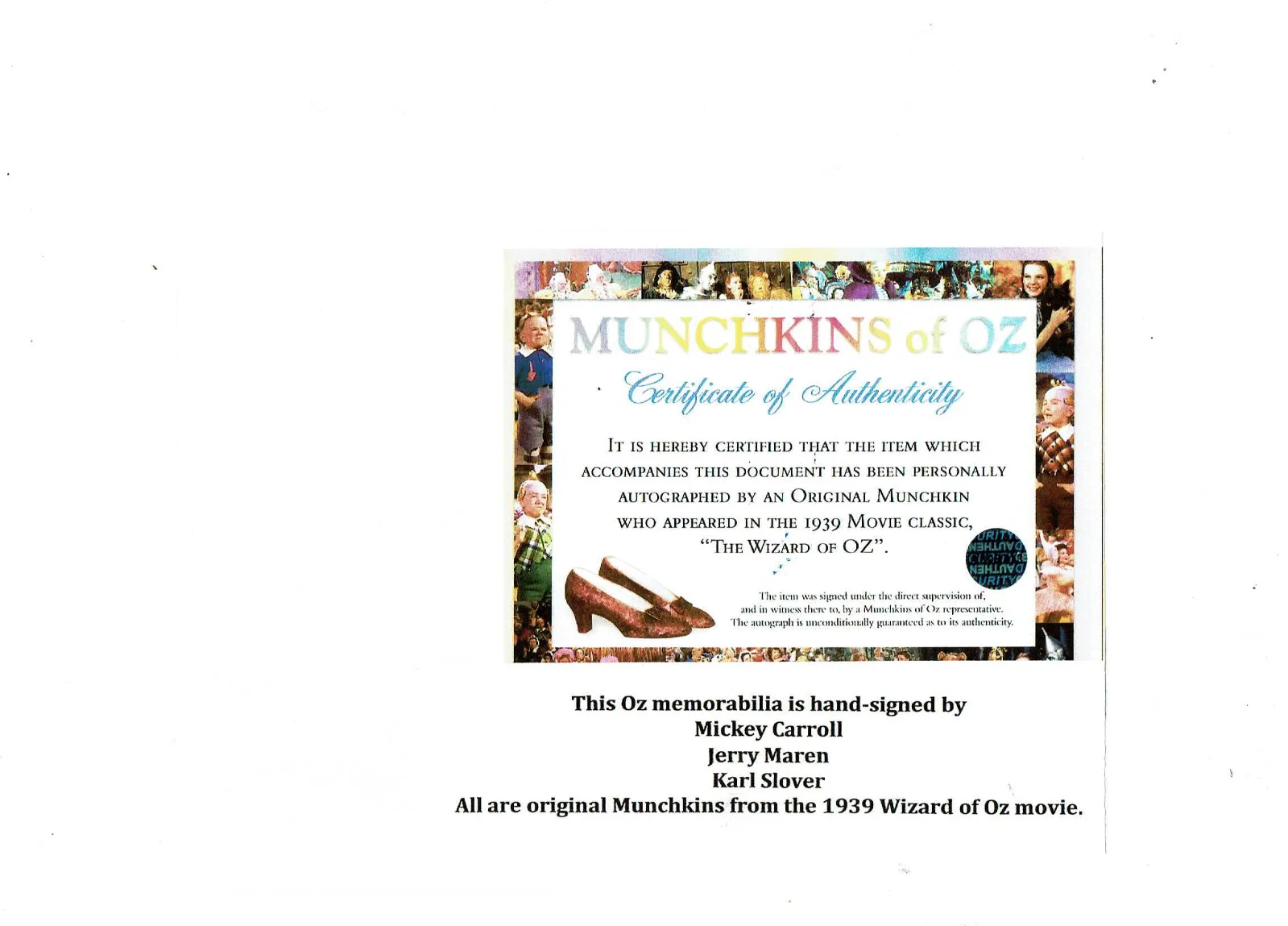 Munchkins — Wizard Of Oz 3 Munchkins Autographed 8x10 great photo OZ COA & JSA Certified, изображение 2