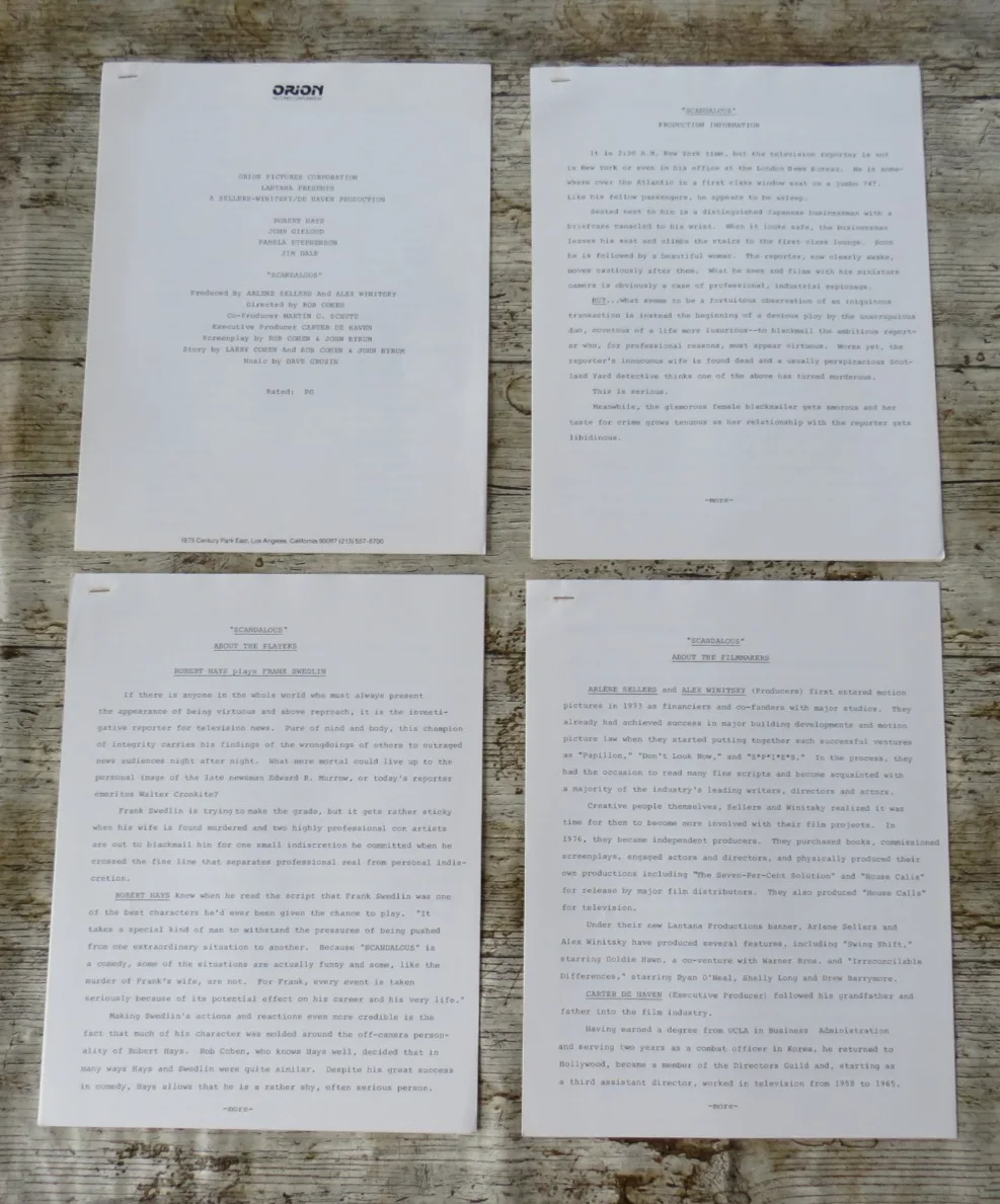 SCANDALOUS ORIGINAL 1984 CINEMA FILM MOVIE PRESS KIT Robert Hays 7 PHOTOS 80's, изображение 3