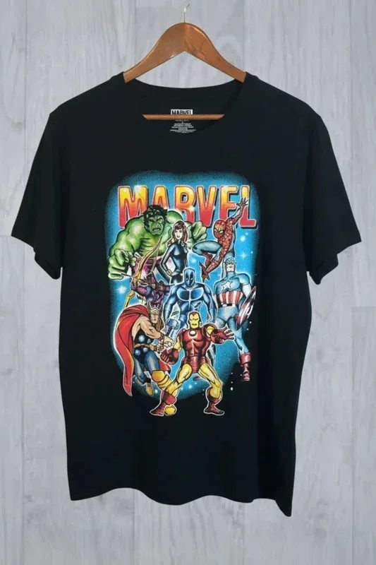 Marvel Superheroes Logo Graphic Mens Black T-Shirt Size Large, image 2