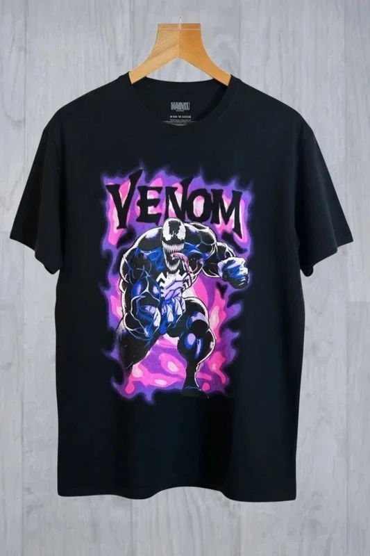 Marvel Venom Purple Smoke Graphic Mens Black T-Shirt Size Medium, image 2