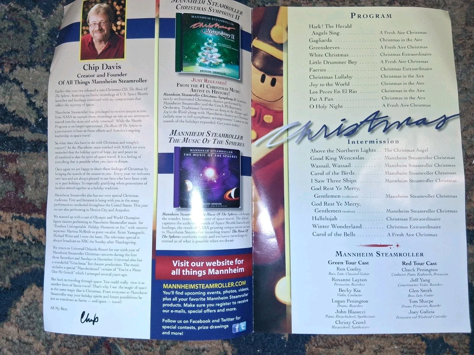 MANNHEIM STEAMROLLER Signed Pandora CHRISTMAS MUSIC concert 2011. NY TILES CENTE, image 3