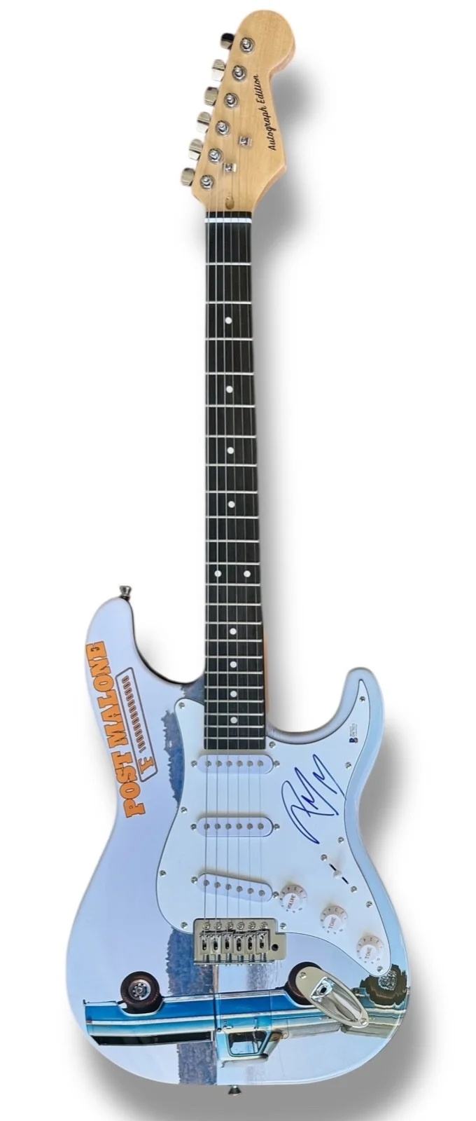 Post Malone Signed Guitar Custom Graphics Beckett COA F 1-Trillion Had Some Help, image 3