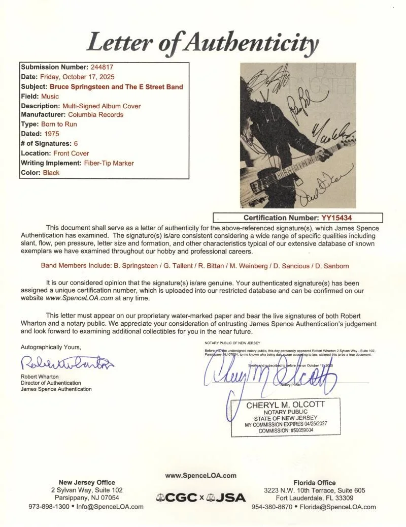 Roy Bittan, David Sancious, David Sanborn, Bruce Springsteen, Gar — Bruce Springsteen E Street Band x6 Signed Autograph Born to Run Album Record JSA, image 3