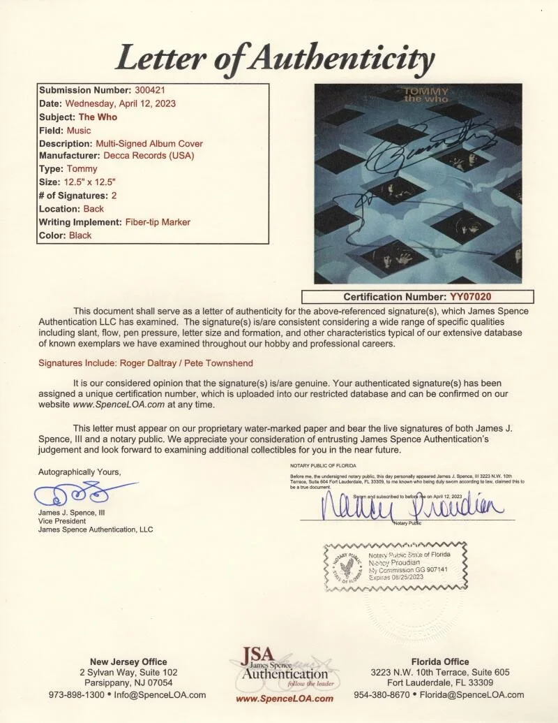 Roger Daltrey, Pete Townshend — Roger Daltrey Pete Townshend Signed Autograph The Who Tommy Record LP w/ JSA COA, изображение 2
