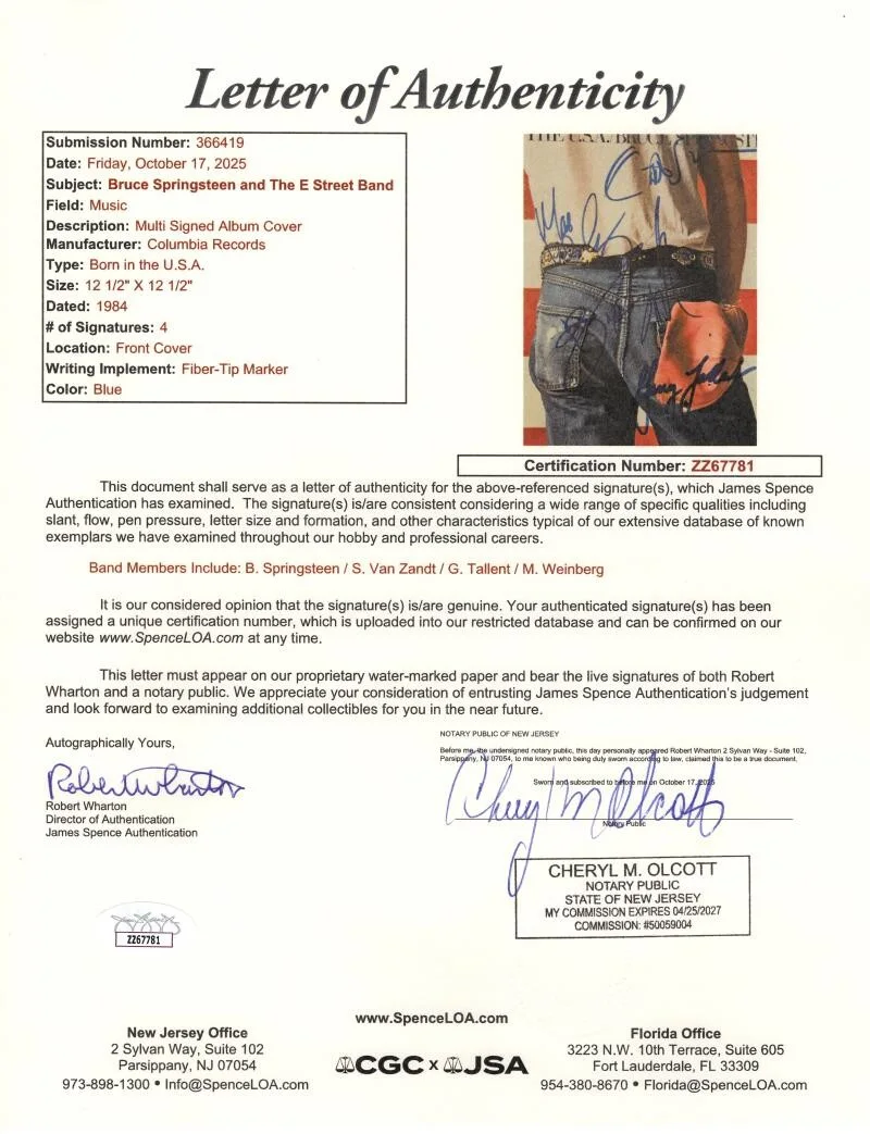 Bruce Springsteen, Garry Tallent, Steven Van Zandt, Max Weinberg — Bruce Springsteen Van Zandt Weinberg Tallent Signed Autograph Album Record JSA, image 3