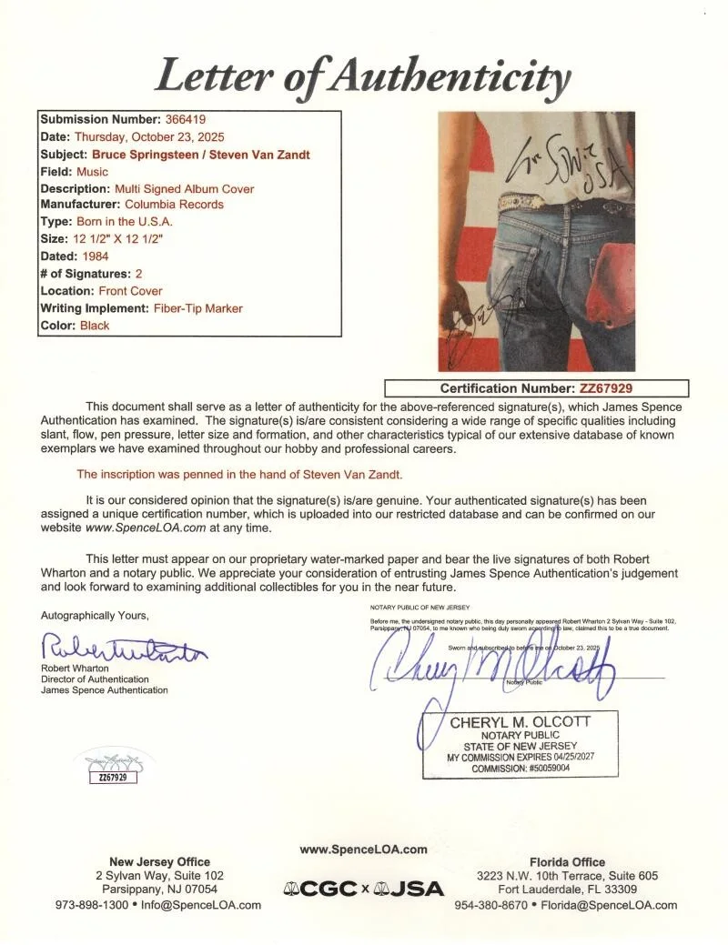 Bruce Springsteen, Steven Van Zandt — Bruce Springsteen & Steven Van Zandt Signed Autograph Born in the USA Album JSA, изображение 3