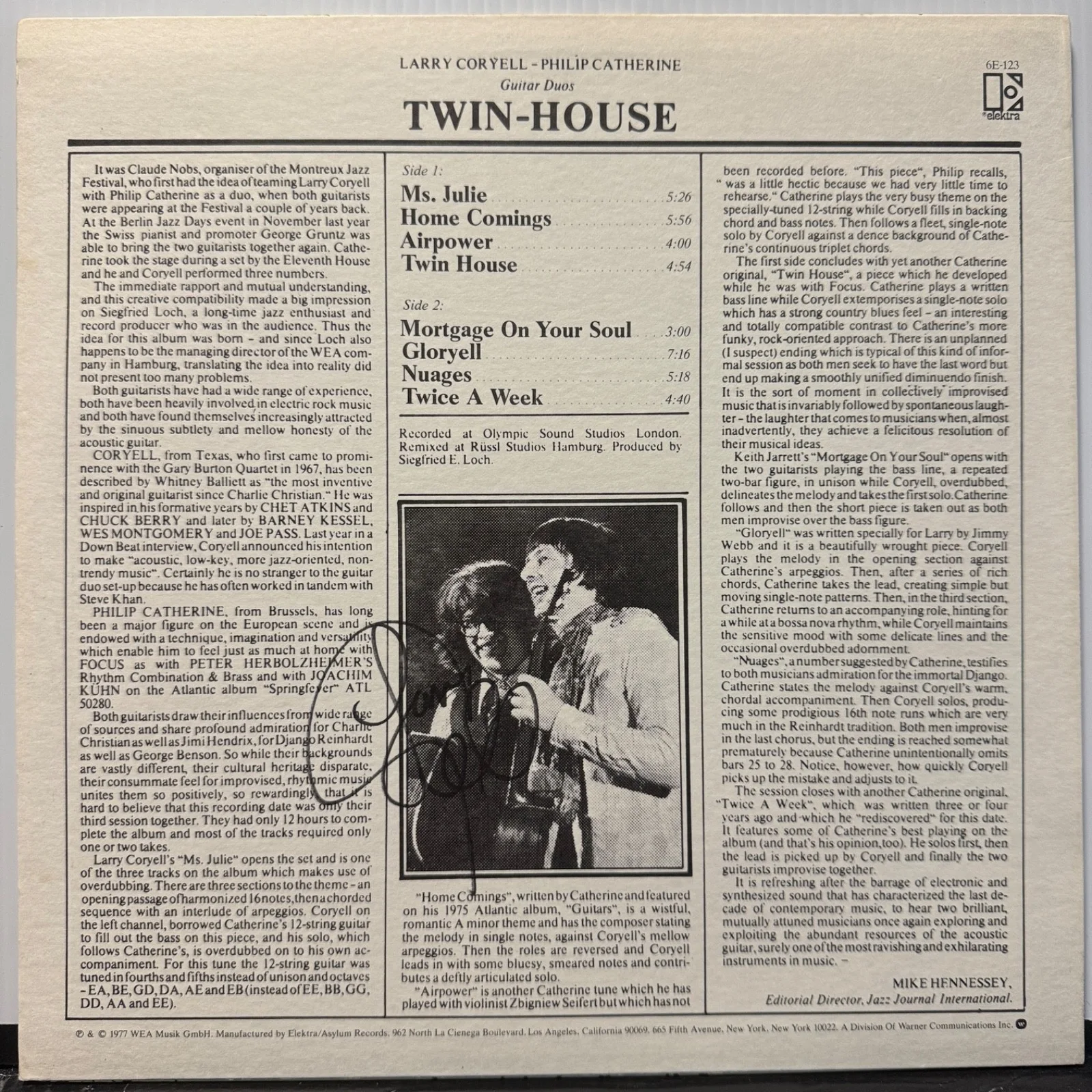 CORYELL / CATHERINE "Twin-House" AUTOGRAPHED BY LARRY usa VINYL album 6E-123 PRC, изображение 2