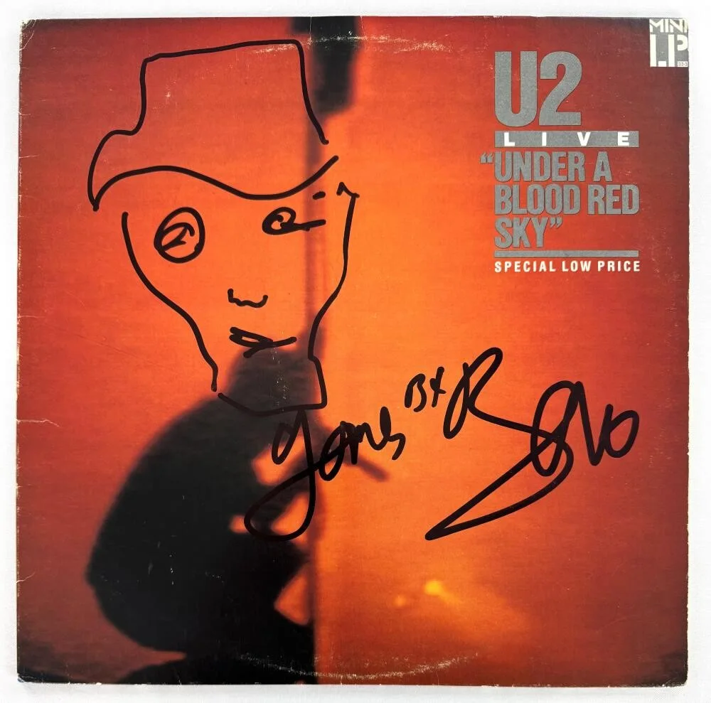 Bono — Bono U2 Signed Autograph Album Vinyl Record LP w/ Original Art Sketch JSA COA