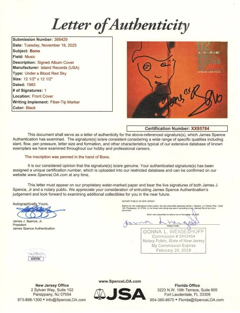 Bono — Bono U2 Signed Autograph Album Vinyl Record LP w/ Original Art Sketch JSA COA, изображение 3