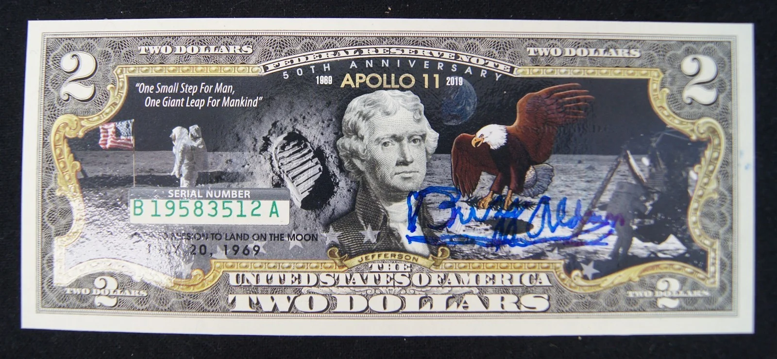 Buzz Aldren — BUZZ ALDRIN Autographed Apollo XI Moon Landing 50th Uncirculated $2 Bill PSA/DNA, image 2