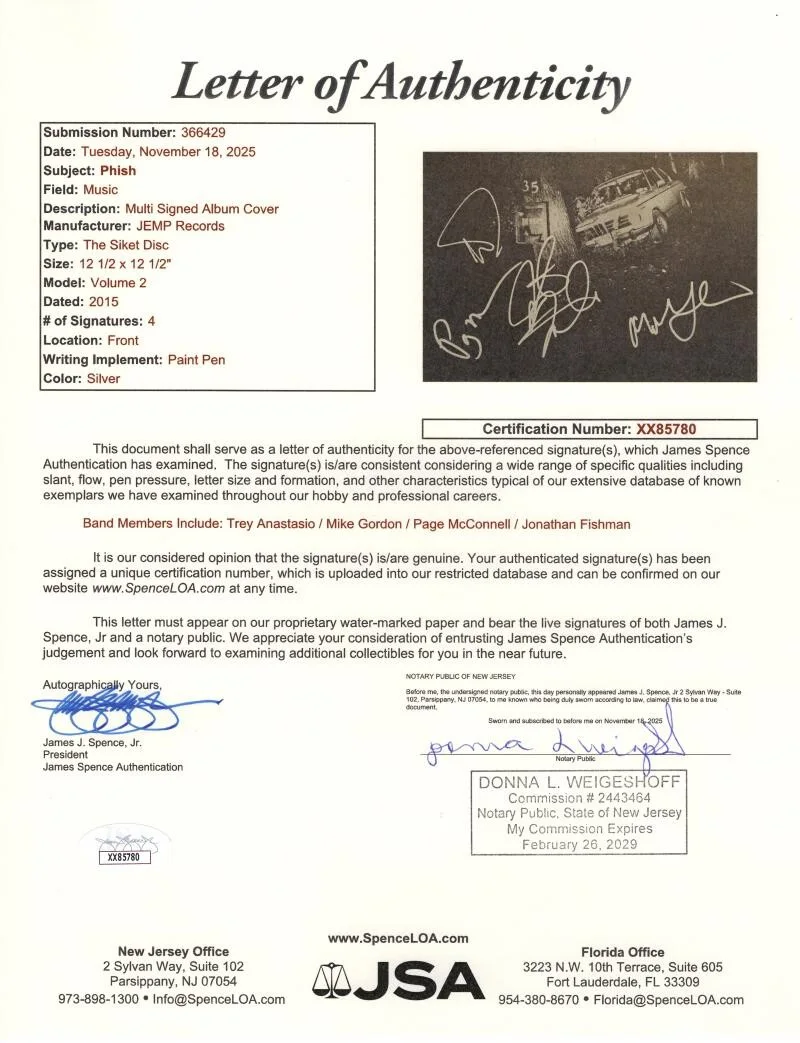 Trey Anastasio, Jon Fishman, Mike Gordon, Page McConnell — Phish Full Band x4 Signed Autograph Album Vinyl Record - The Siket Disc JSA COA, image 3