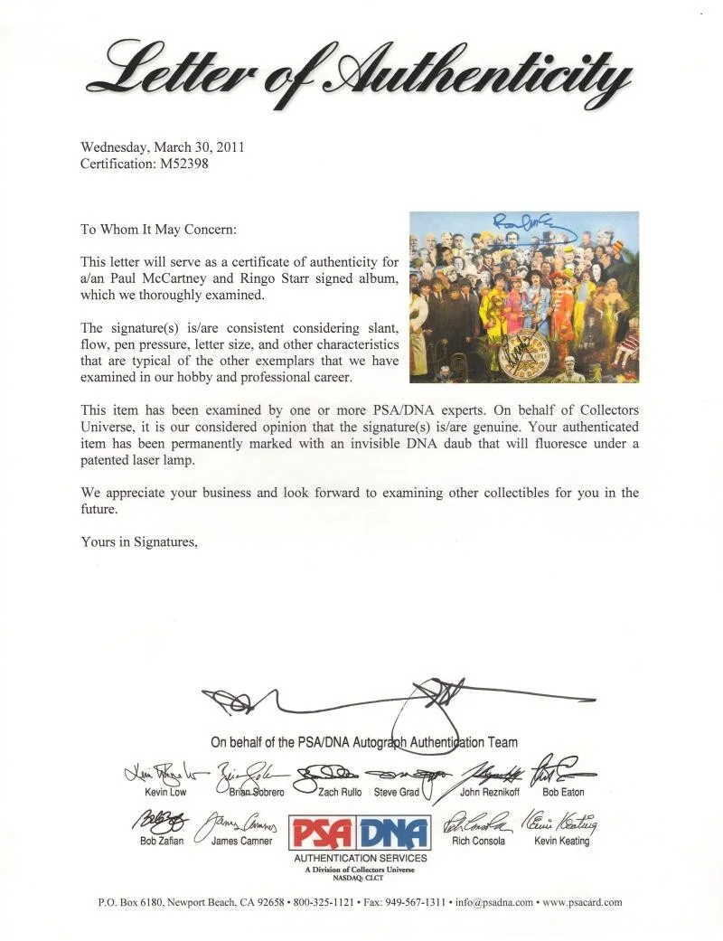 Paul McCartney, Ringo Starr — Paul McCartney & Ringo Starr Signed Autograph Sgt Peppers Album Record - PSA COA, изображение 5