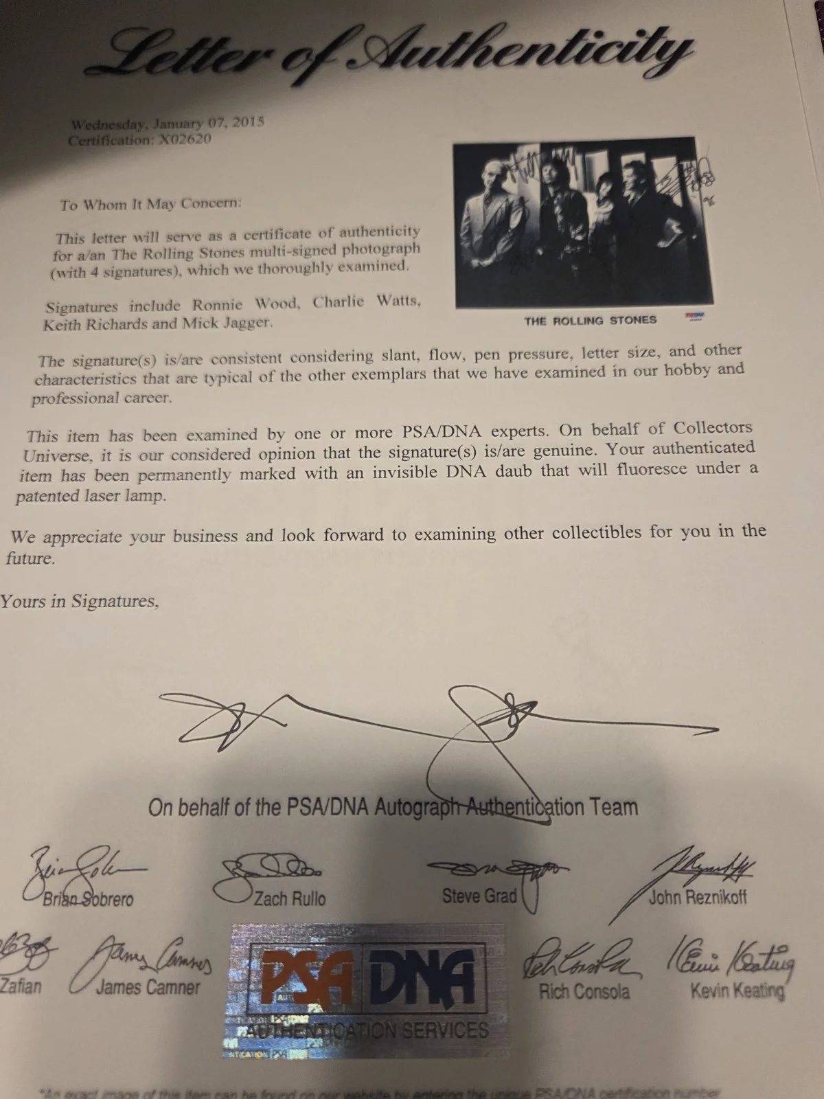 Autographed Rolling Stones 8x10 Photo/All 4/2 Certs PSA & Epperson, изображение 4