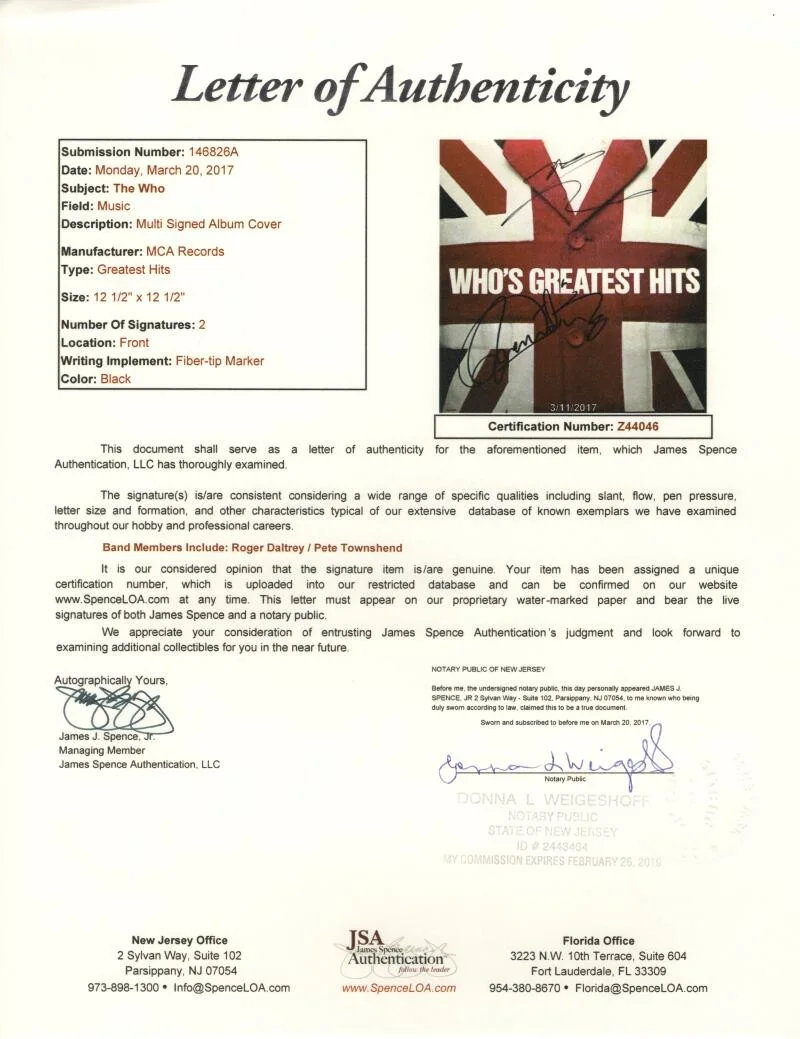 Roger Daltrey, Pete Townshend — Roger Daltrey Pete Townshend Signed Autograph The Who Hits Album Record JSA COA, image 3