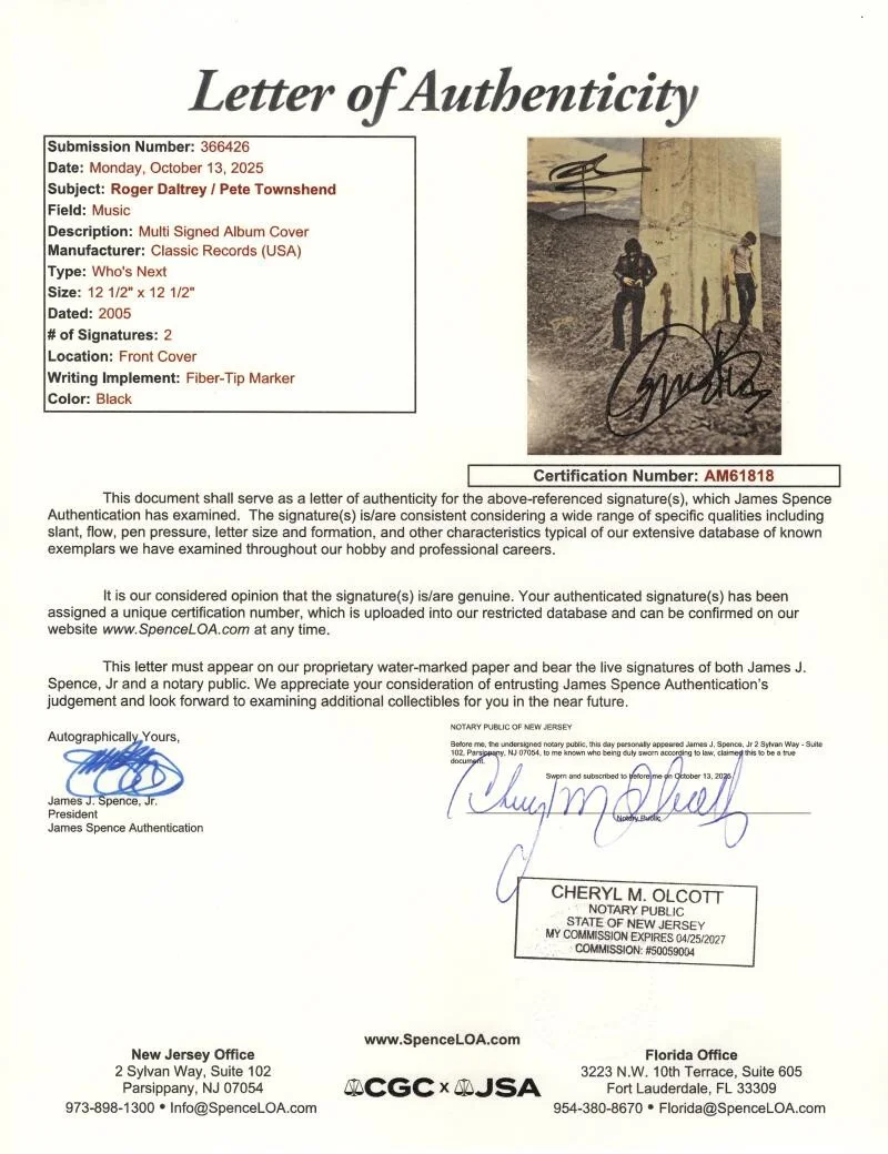 Roger Daltrey, Pete Townshend — Roger Daltrey Pete Townshend Signed Autograph The Who 's Next Album Record JSA, image 3