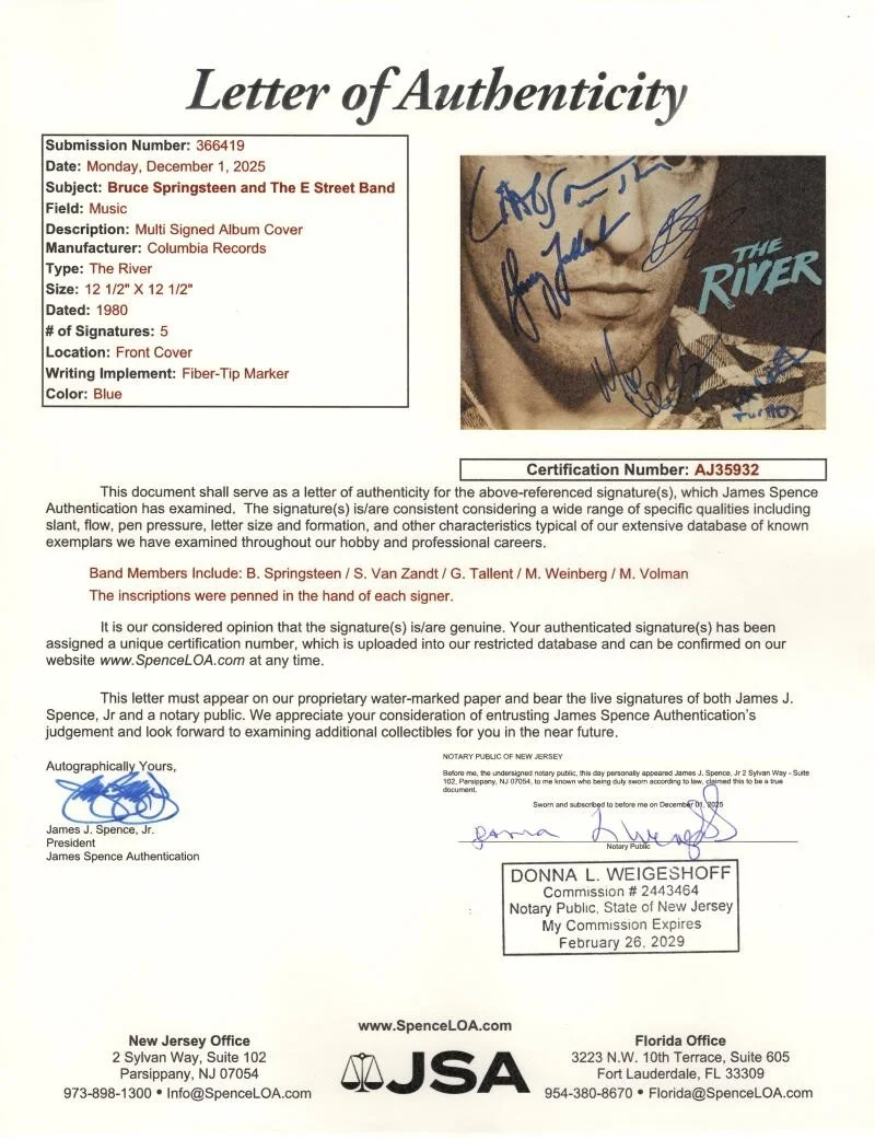 Bruce Springsteen, Garry Tallent, Steven Van Zandt, Mark Volman — Bruce Springsteen E Street Band Signed Autograph The River Album Mark Volman JSA, изображение 3
