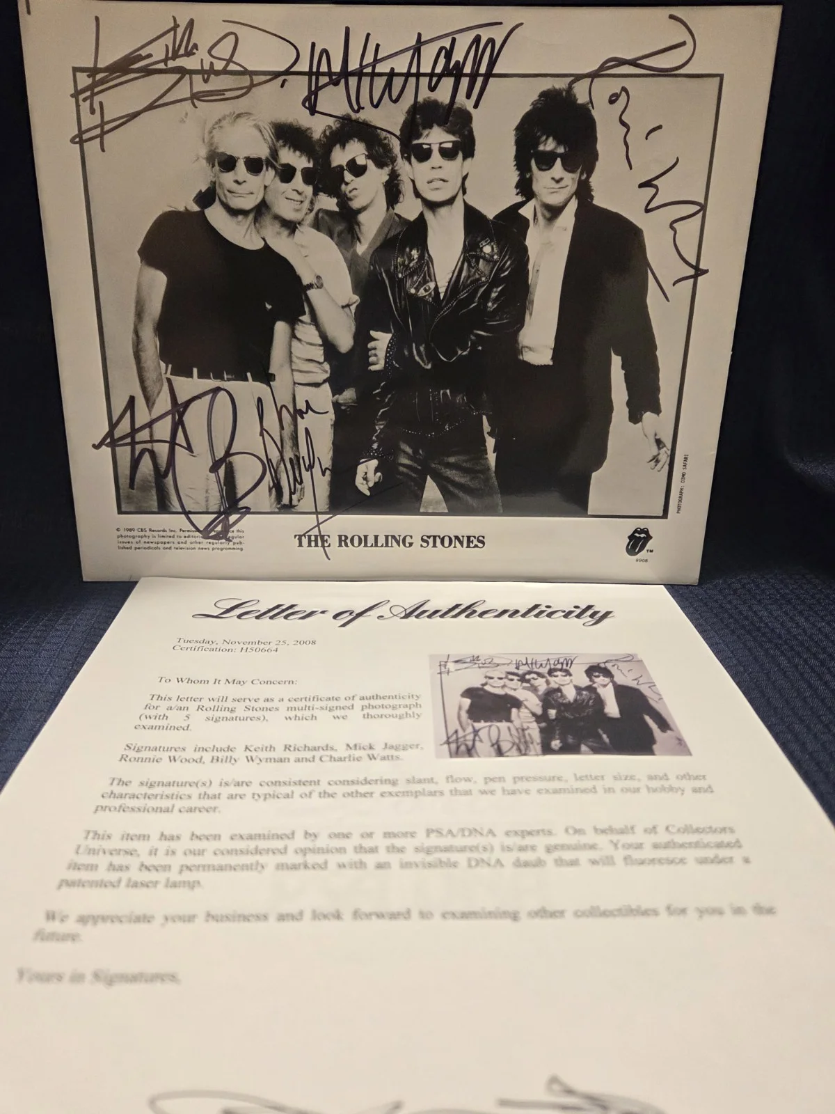 Autographed Rolling Stones 8x10 Photo/All 5..Rare/Mint.. PSA Letter, image 2