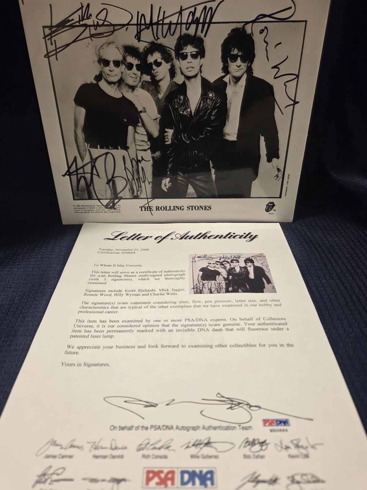 Autographed Rolling Stones 8x10 Photo/All 5..Rare/Mint.. PSA Letter, image 3