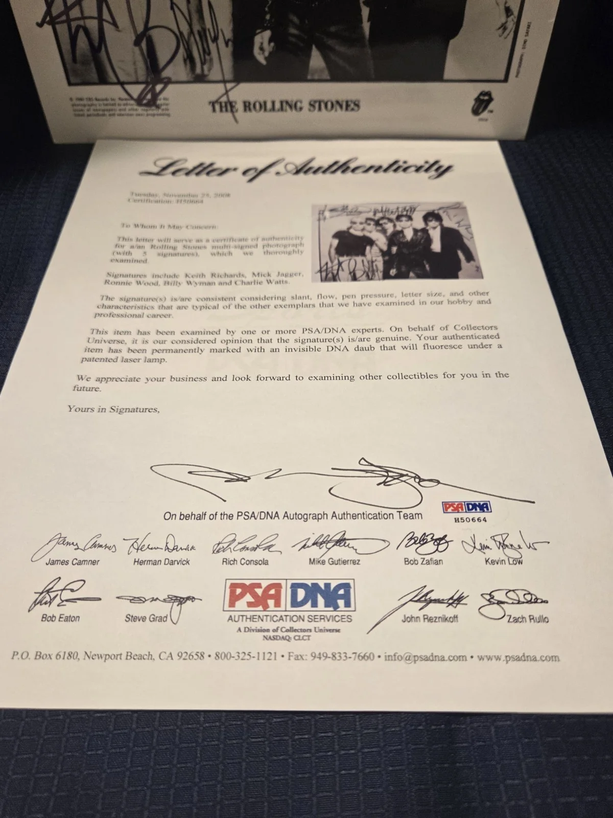 Autographed Rolling Stones 8x10 Photo/All 5..Rare/Mint.. PSA Letter, image 4