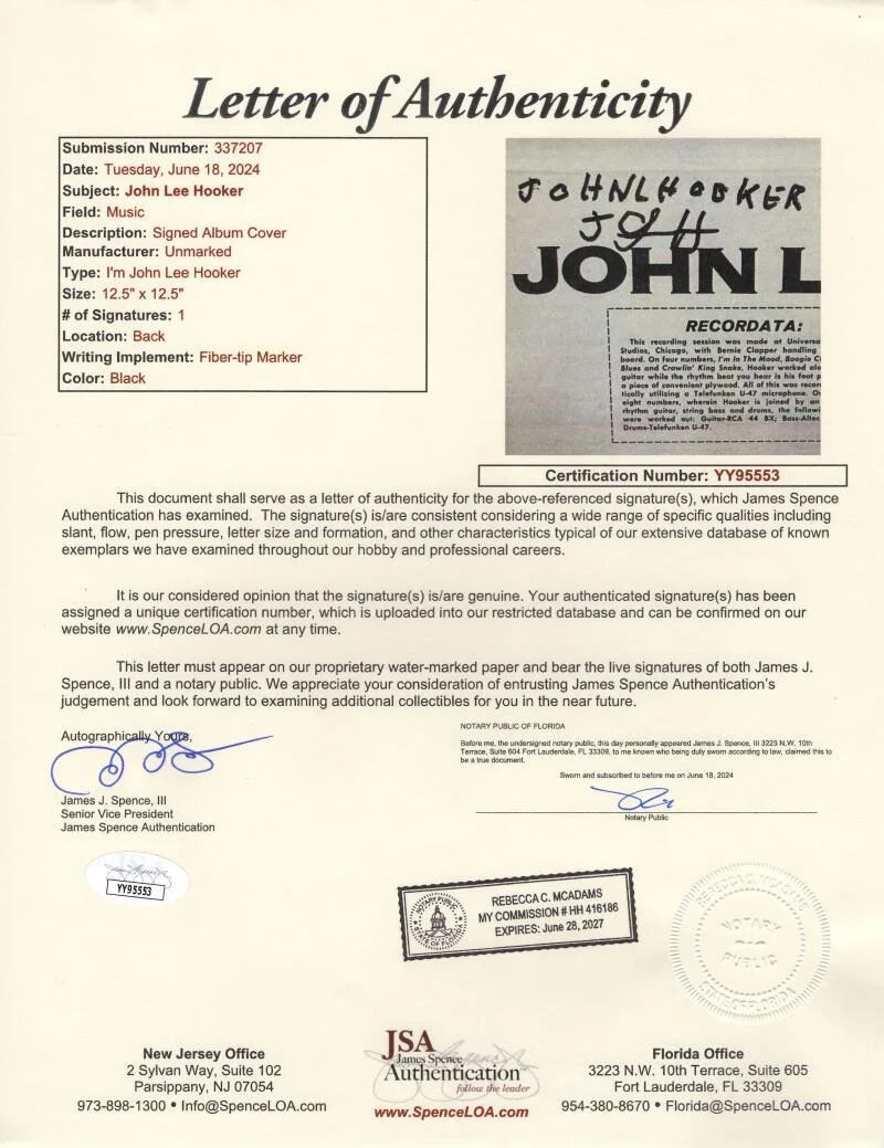 John Lee Hooker — John Lee Hooker Signed Autograph Album Vinyl Record LP - Very Rare! w/ JSA COA, image 4
