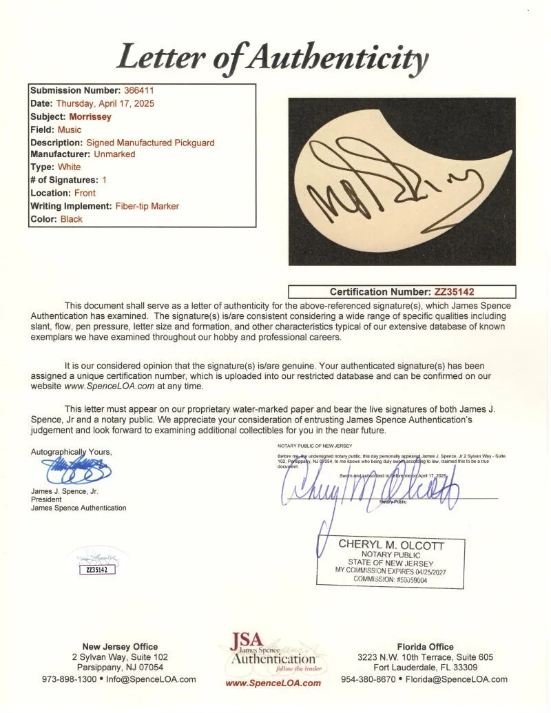 Morrissey — Morrissey the Smiths Signed Autograph Full Size Gibson Epiphone Guitar - JSA COA, image 3