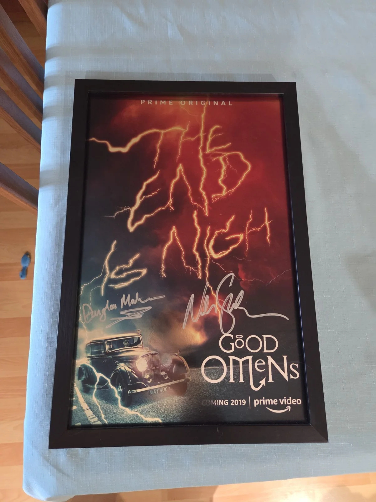 Neil Gaiman — Good Omens Season 1- Neil Gaiman Signed Poster (Framed)- Comic Con Exclusive