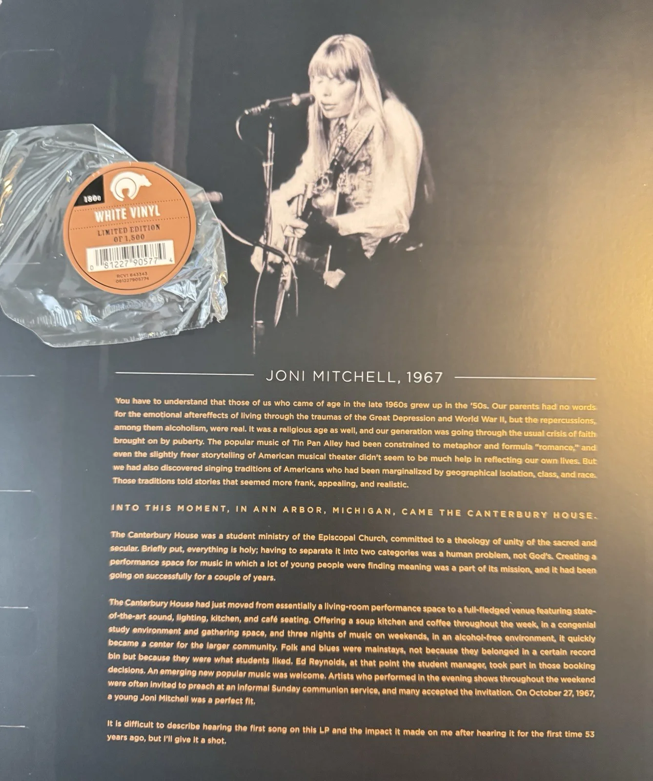 Joni Mitchell , Signed Autographed Lp White Vinyl , LIVE AT CANTERBURY HOUSE LE, изображение 2