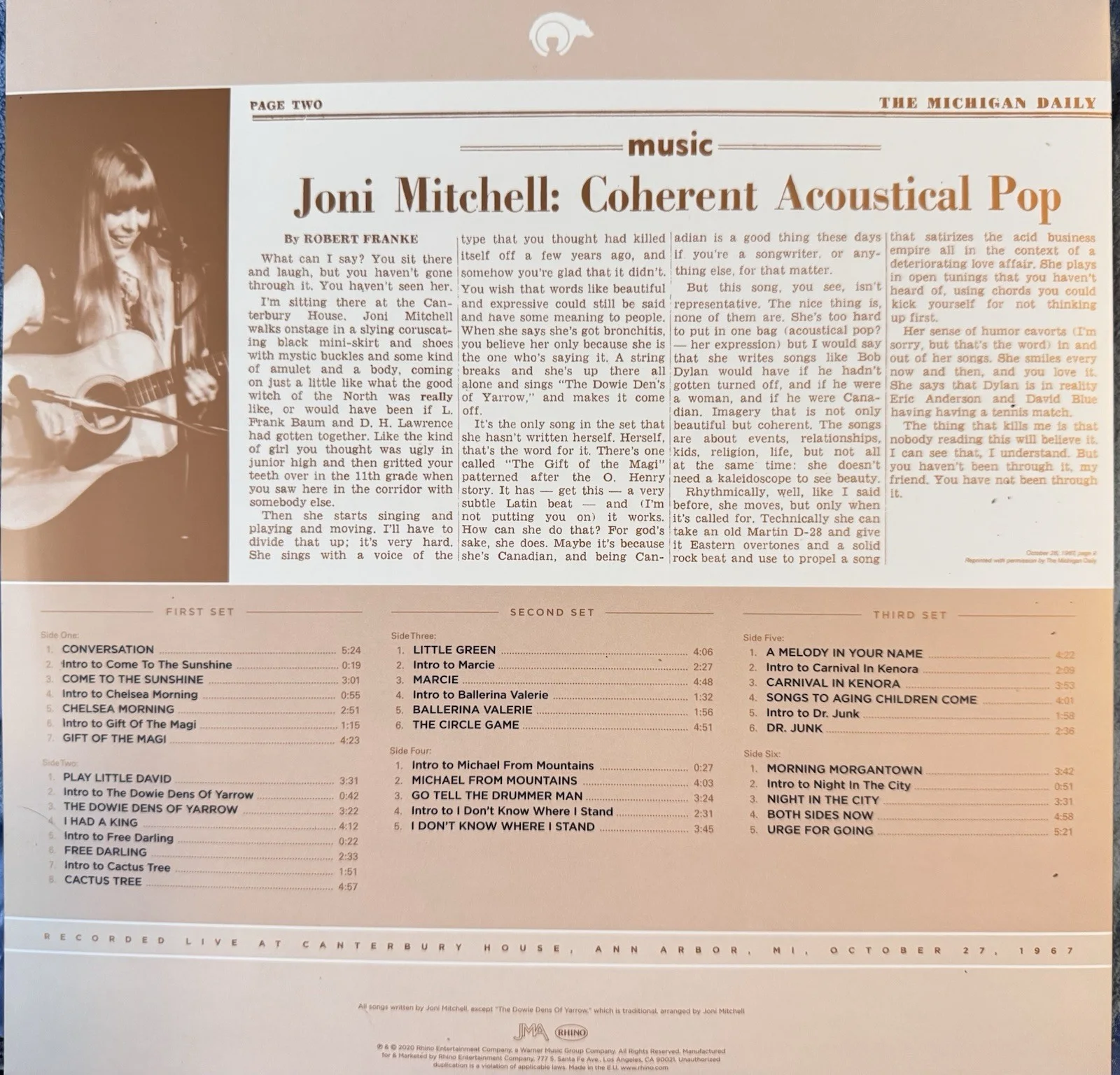 Joni Mitchell , Signed Autographed Lp White Vinyl , LIVE AT CANTERBURY HOUSE LE, изображение 5