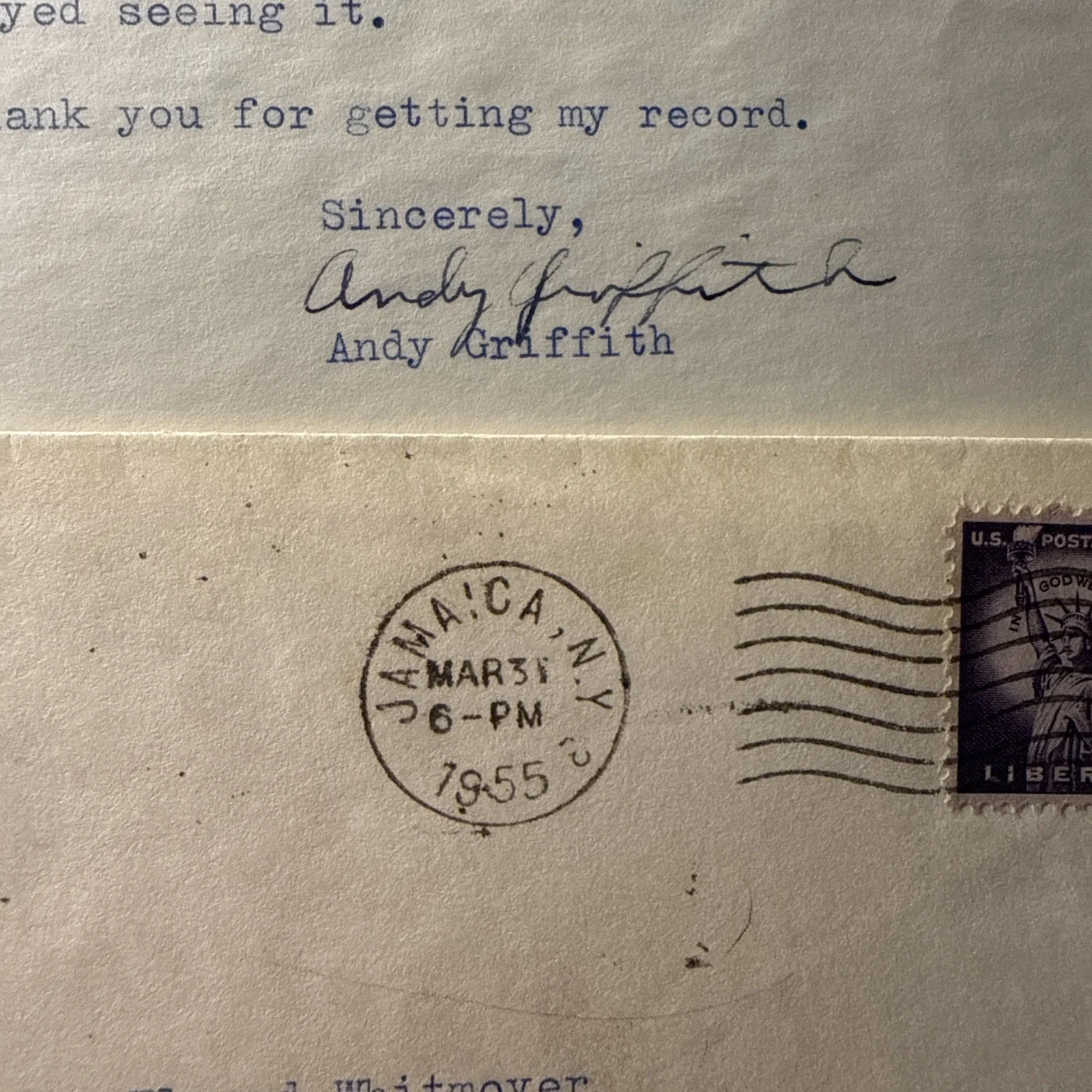 Andy Griffith Signed Autographed 1955 Letter Show, image 2